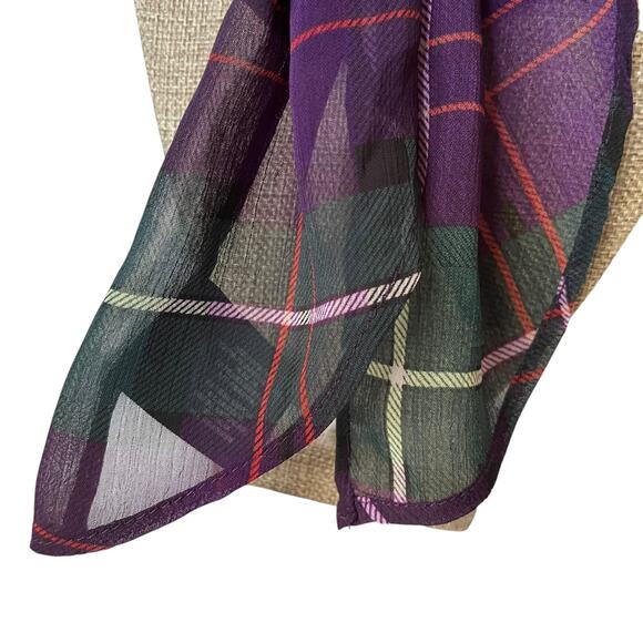 Polo Ralph Lauren Purple Green Tartan Plaid Chiffon Wingtip Scarf - Picture 6 of 7